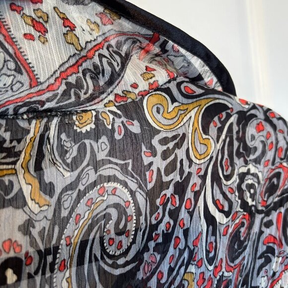 Sheer Paisley Ruffle Blouse Boho Tie-Front Top Size Medium - Picture 8 of 8